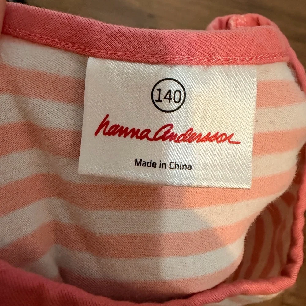 Hanna Andersson Girls Tiered Dress Size 140 or 10 Pink White Striped Ruffles
